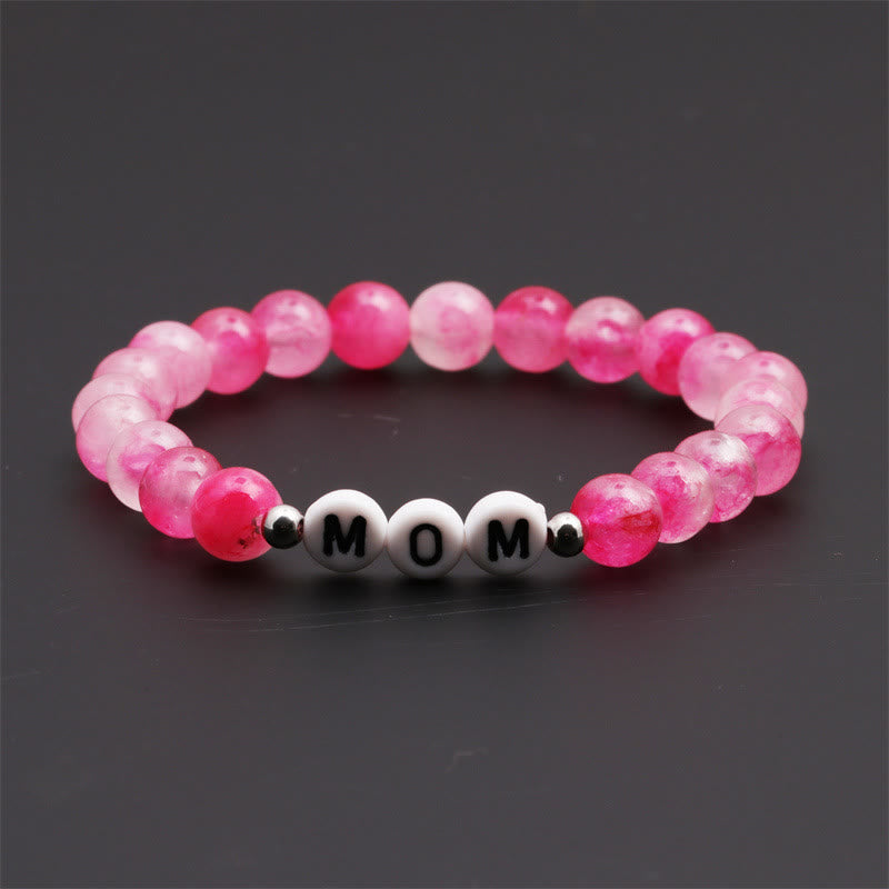 Bracciale Olivenorma "MOM" con perline di quarzo rosa e fiori di ciliegio 