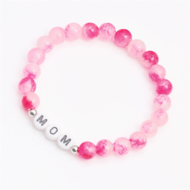 Bracciale Olivenorma "MOM" con perline di quarzo rosa e fiori di ciliegio 