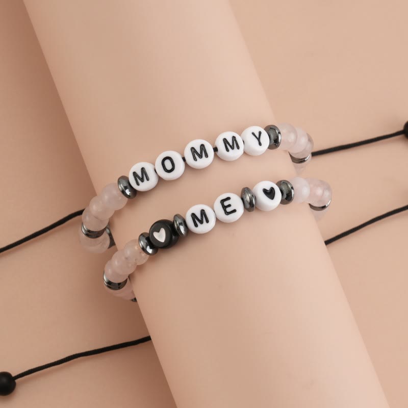 Olivenorma "MOM" Bracciale con perline di ematite e cristallo trasparente 