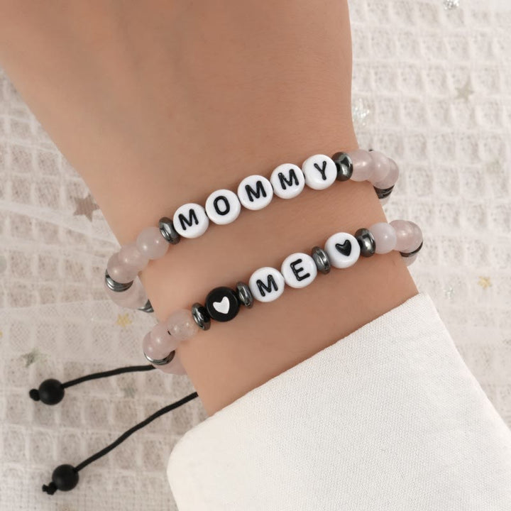 Olivenorma "MOM" Bracciale con perline di ematite e cristallo trasparente 