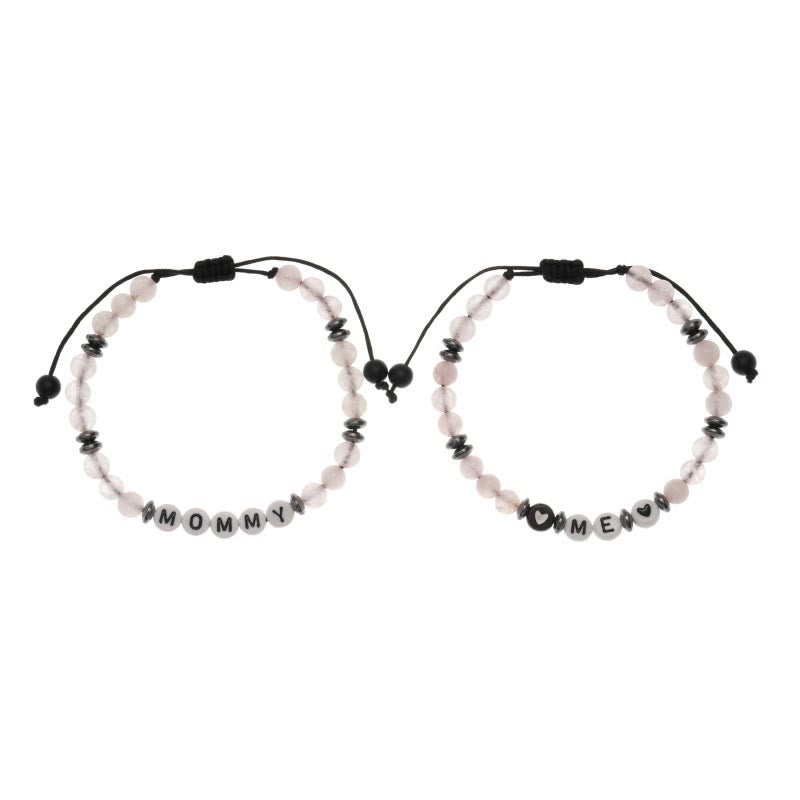 Olivenorma "MOM" Bracciale con perline di ematite e cristallo trasparente 
