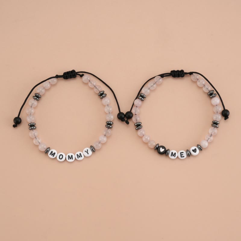 Olivenorma "MOM" Bracciale con perline di ematite e cristallo trasparente 