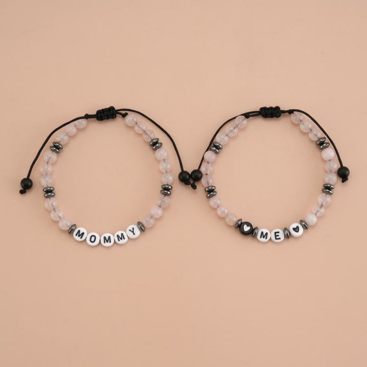 Olivenorma "MOM" Bracciale con perline di ematite e cristallo trasparente 