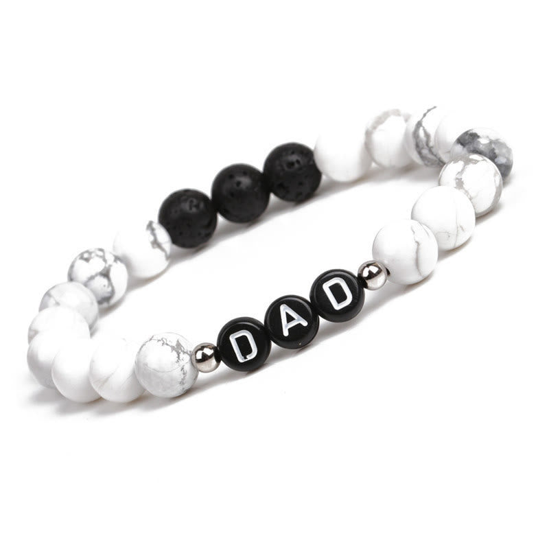 Bracciale Olivenorma "MOM" con perline di onice nero, turchese bianco e ossidiana 