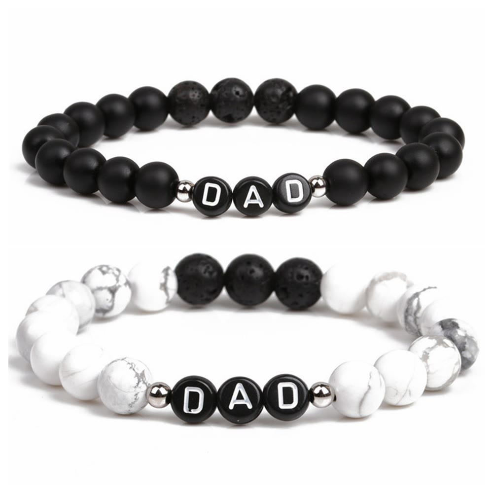 Bracciale Olivenorma "MOM" con perline di onice nero, turchese bianco e ossidiana 