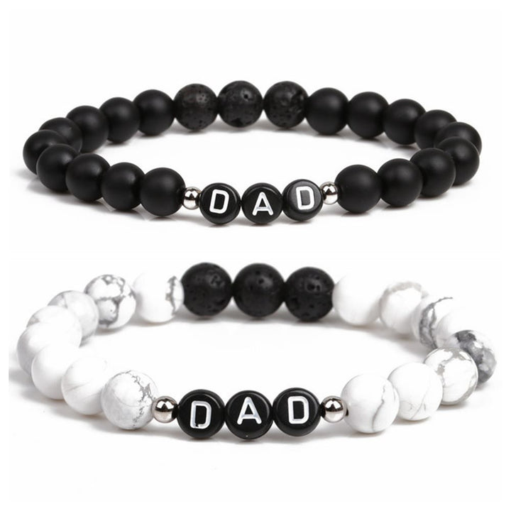 Bracciale Olivenorma "MOM" con perline di onice nero, turchese bianco e ossidiana 