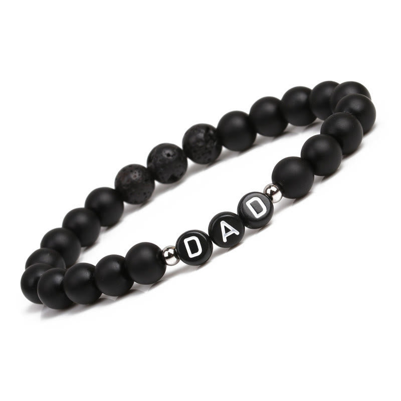 Bracciale Olivenorma "MOM" con perline di onice nero, turchese bianco e ossidiana 