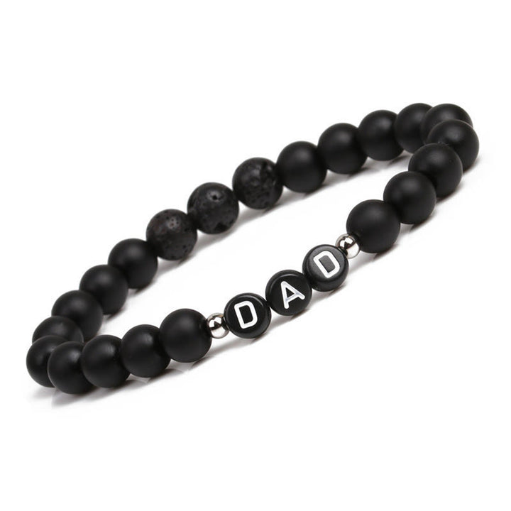 Bracciale Olivenorma "MOM" con perline di onice nero, turchese bianco e ossidiana 