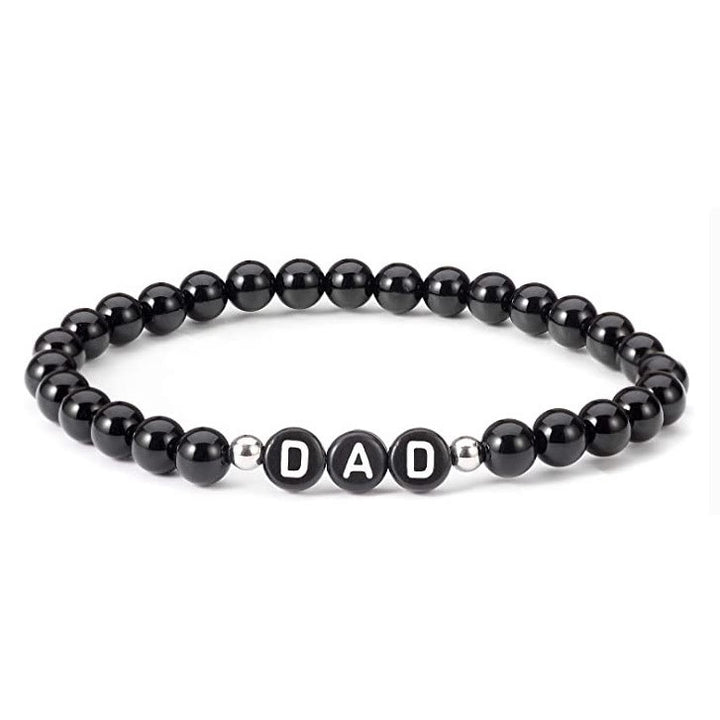 Bracciale Olivenorma "MOM" con perline di onice nero, turchese bianco e ossidiana 