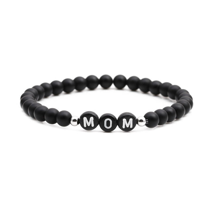 Bracciale Olivenorma "MOM" con perline di onice nero, turchese bianco e ossidiana 