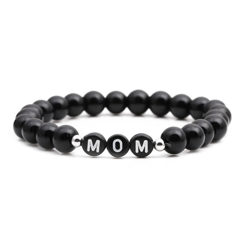 Bracciale Olivenorma "MOM" con perline di onice nero, turchese bianco e ossidiana 