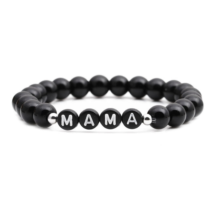 Bracciale Olivenorma "MOM" con perline di onice nero, turchese bianco e ossidiana 