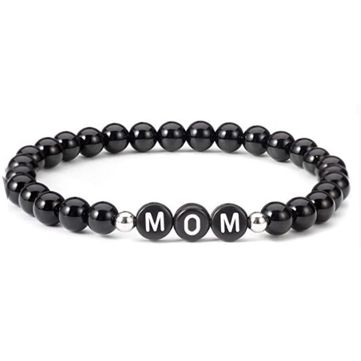 Bracciale Olivenorma "MOM" con perline di onice nero, turchese bianco e ossidiana 