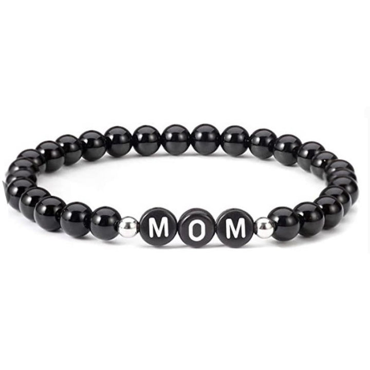 Bracciale Olivenorma "MOM" con perline di onice nero, turchese bianco e ossidiana 