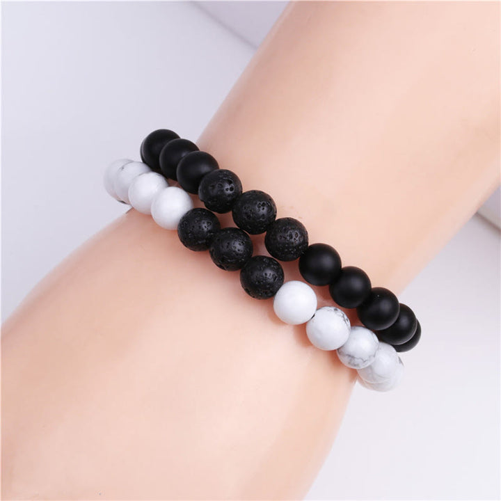Bracciale Olivenorma "MOM" con perline di onice nero, turchese bianco e ossidiana 
