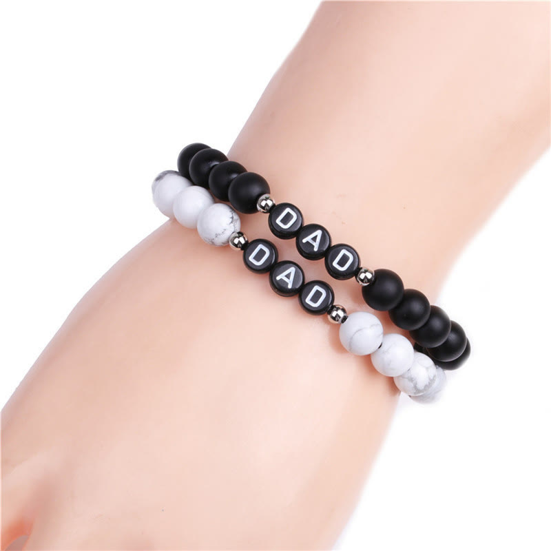 Bracciale Olivenorma "MOM" con perline di onice nero, turchese bianco e ossidiana 