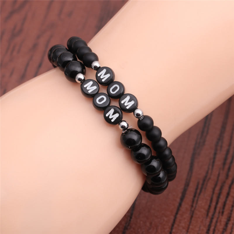 Bracciale Olivenorma "MOM" con perline di onice nero, turchese bianco e ossidiana 