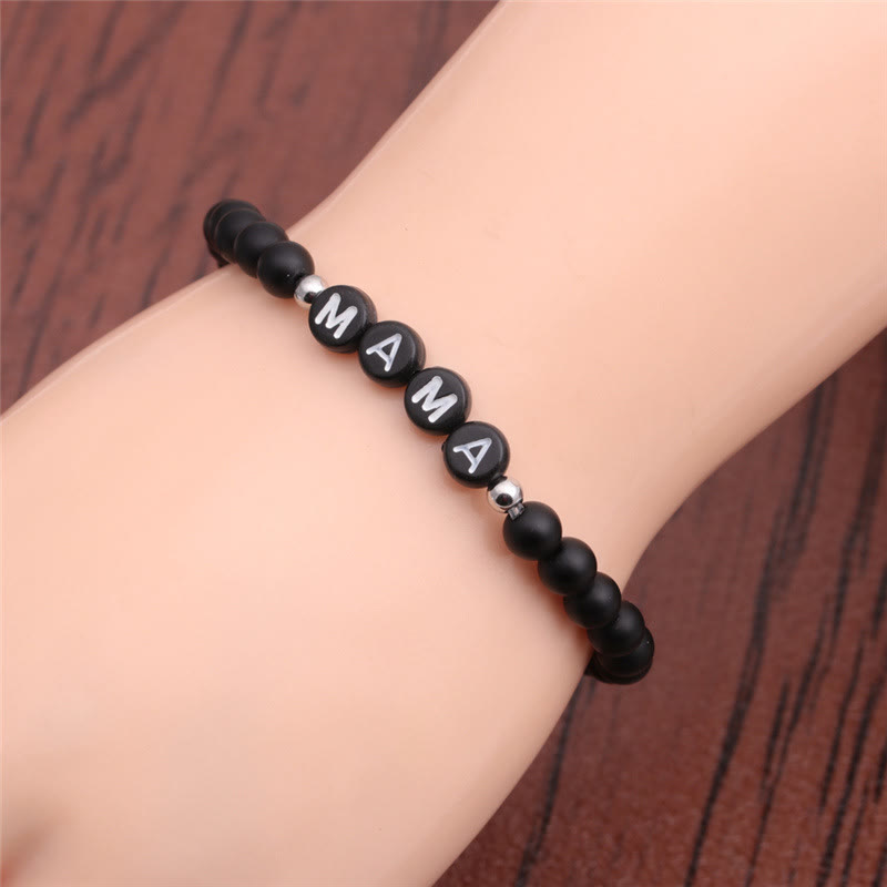 Bracciale Olivenorma "MOM" con perline di onice nero, turchese bianco e ossidiana 