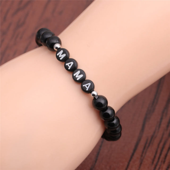Bracciale Olivenorma "MOM" con perline di onice nero, turchese bianco e ossidiana 
