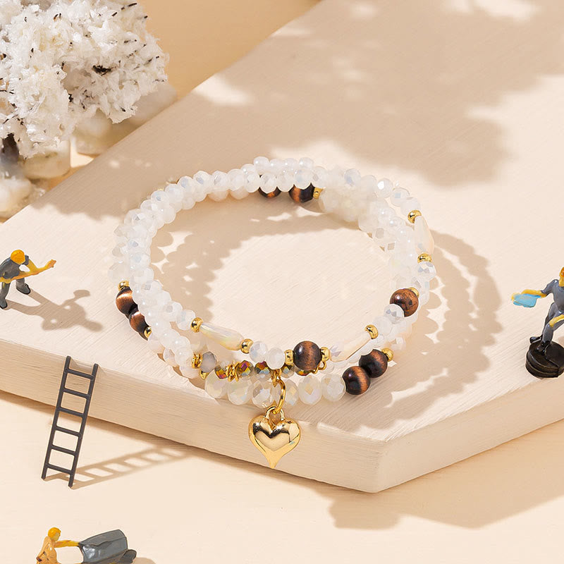 Olivenorma Crystal Gold Love Pendant Bracciale a tre strati