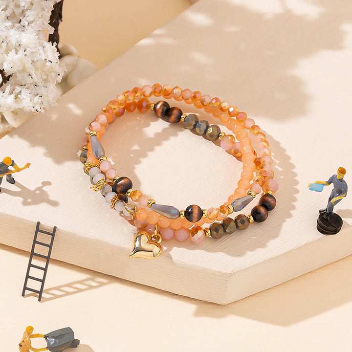 Olivenorma Crystal Gold Love Pendant Bracciale a tre strati