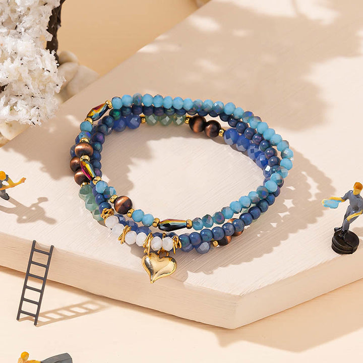 Olivenorma Crystal Gold Love Pendant Bracciale a tre strati