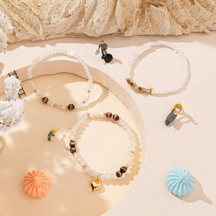 Olivenorma Crystal Gold Love Pendant Bracciale a tre strati