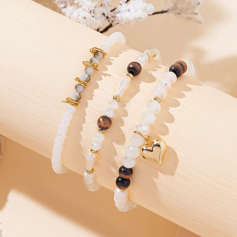 Olivenorma Crystal Gold Love Pendant Bracciale a tre strati