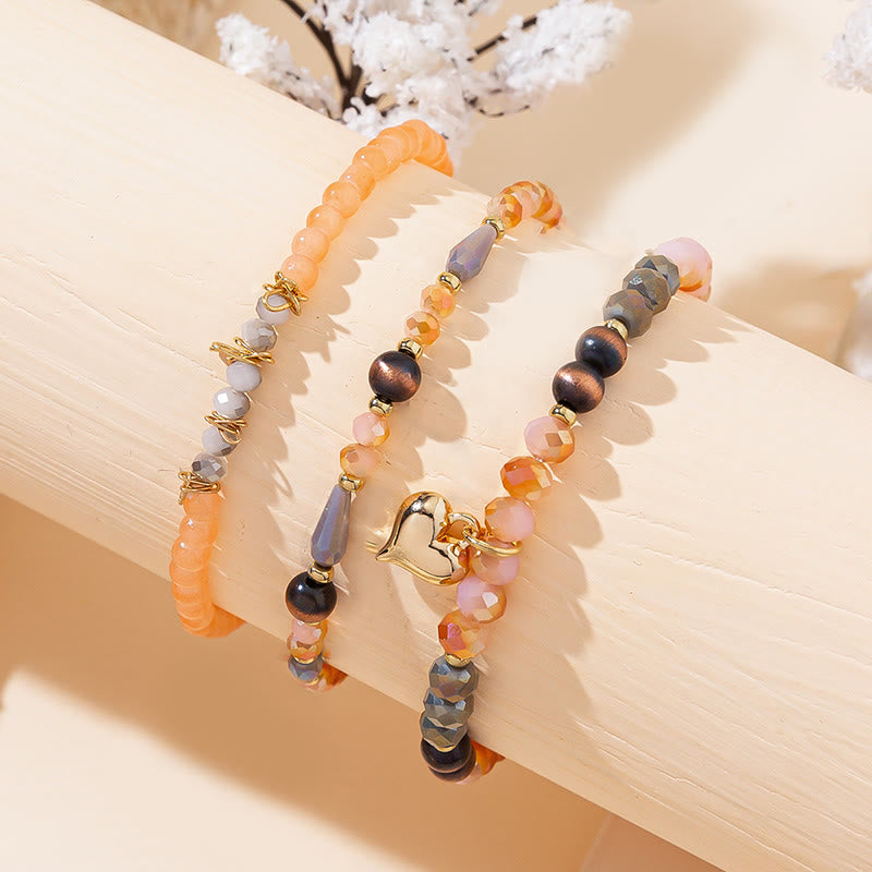 Olivenorma Crystal Gold Love Pendant Bracciale a tre strati