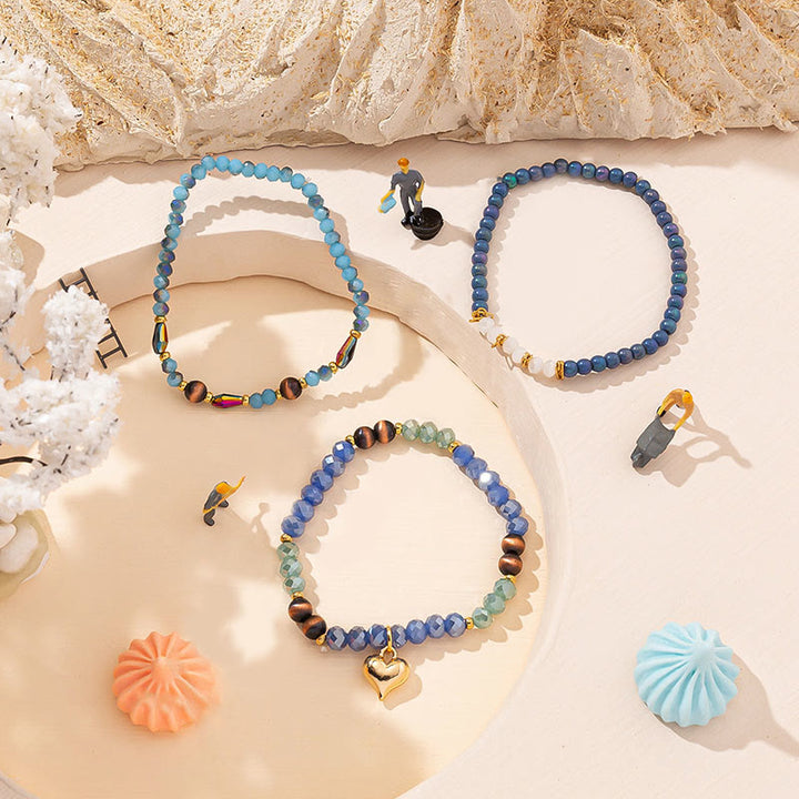 Olivenorma Crystal Gold Love Pendant Bracciale a tre strati