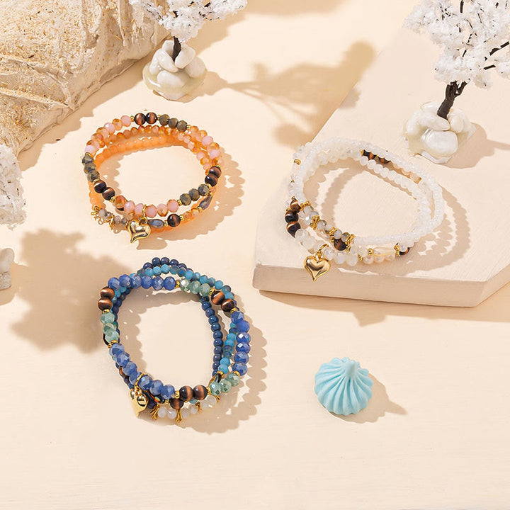 Olivenorma Crystal Gold Love Pendant Bracciale a tre strati