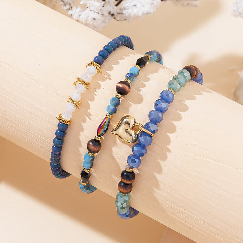 Olivenorma Crystal Gold Love Pendant Bracciale a tre strati