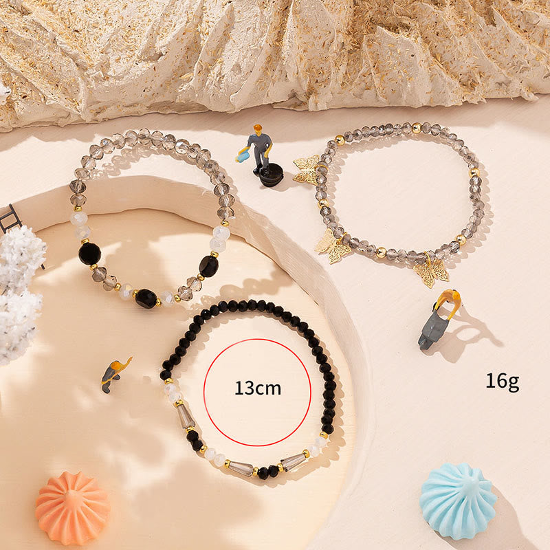 Olivenorma - Set di bracciali a tre strati con ciondolo a farfalla in oro con perline di cristallo