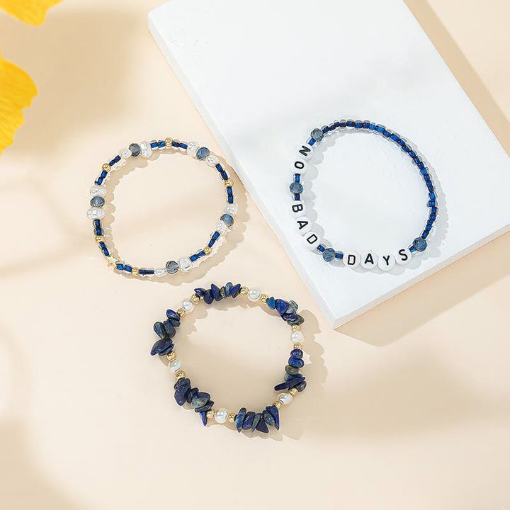 Olivenorma "No Bad Days" Braccialetto a tre strati con perline di cristallo 