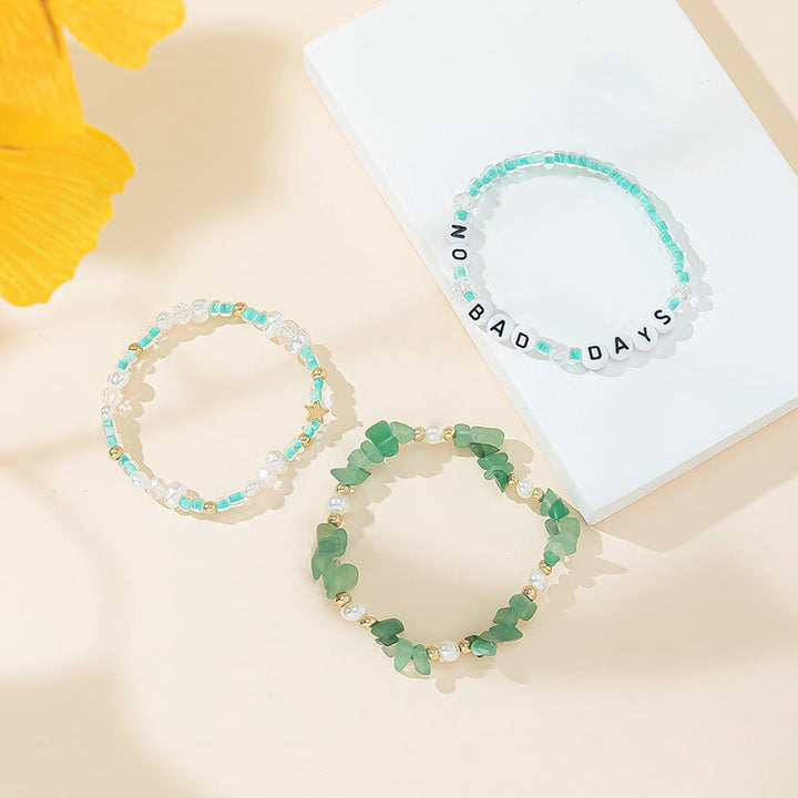 Olivenorma "No Bad Days" Braccialetto a tre strati con perline di cristallo 