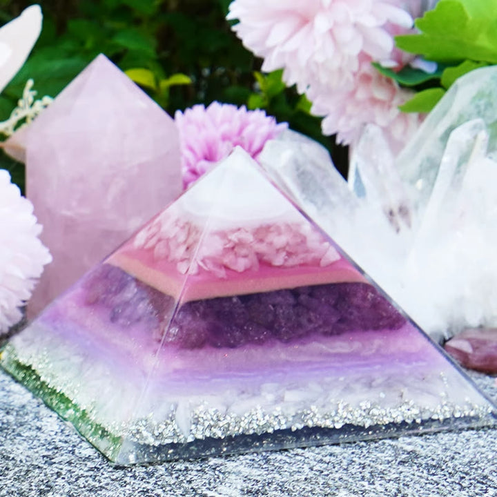 Olivenorma Rosa Fragola Quarzo Ametista Amore Orgone Piramide 
