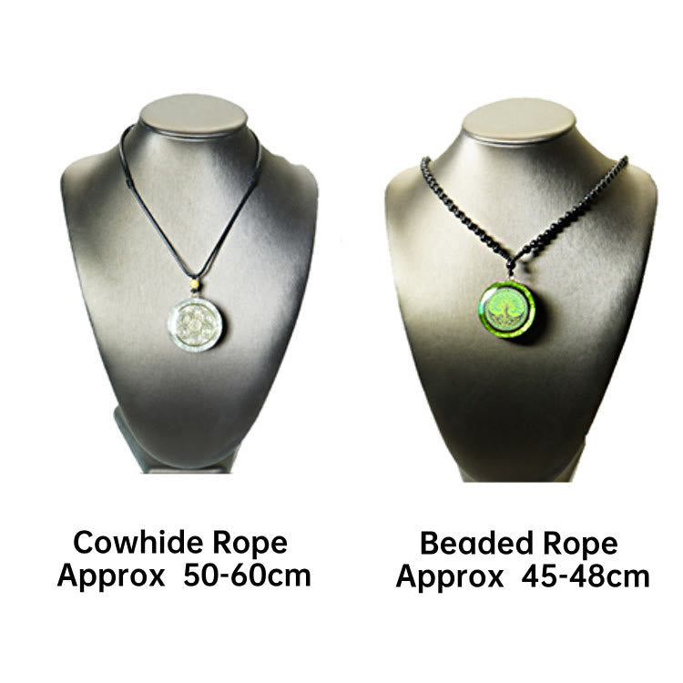 Collana Olivenorma in arenaria blu, agata rossa e OM Orgone