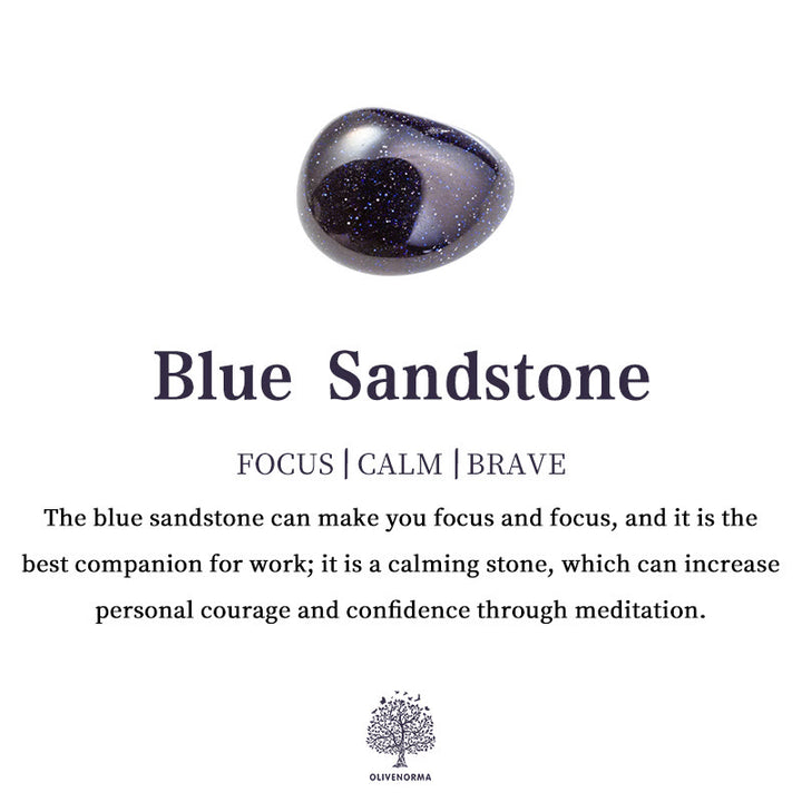Collana Olivenorma in arenaria blu, agata rossa e OM Orgone