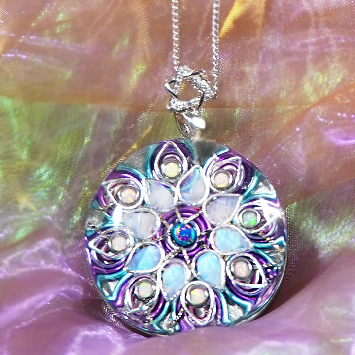 Collana portafortuna in orgone con pietra di luna e acquamarina "Moonlight Goddess" Olivenorma 