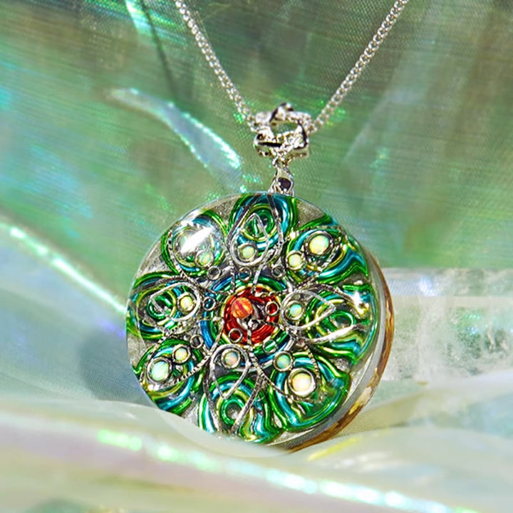 Collana in opale di fuoco di quarzo rutilato verde Olivenorma 