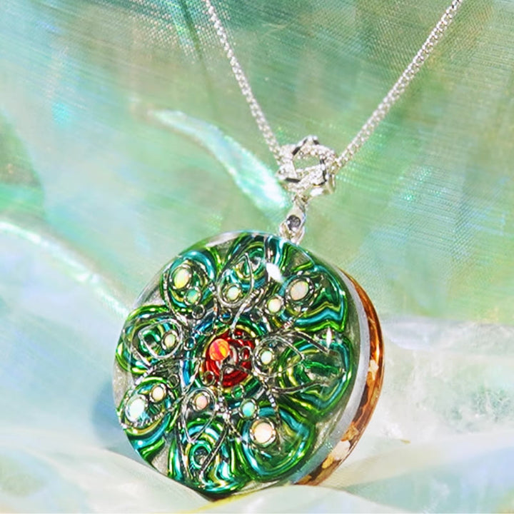 Collana in opale di fuoco di quarzo rutilato verde Olivenorma 
