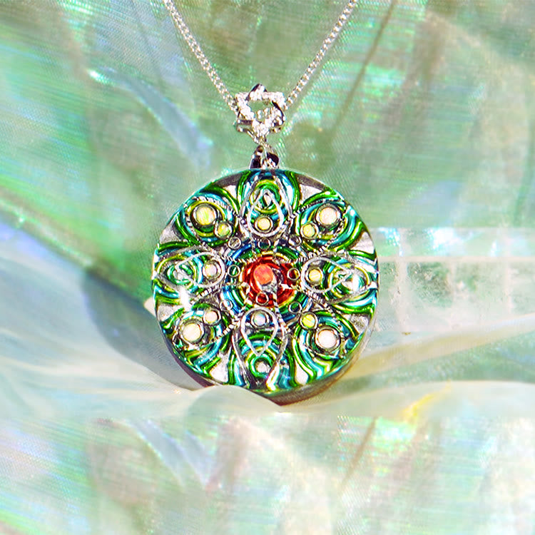 Collana in opale di fuoco di quarzo rutilato verde Olivenorma 