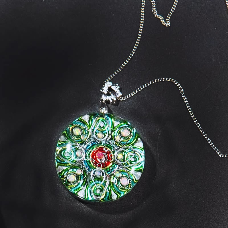 Collana in opale di fuoco di quarzo rutilato verde Olivenorma 