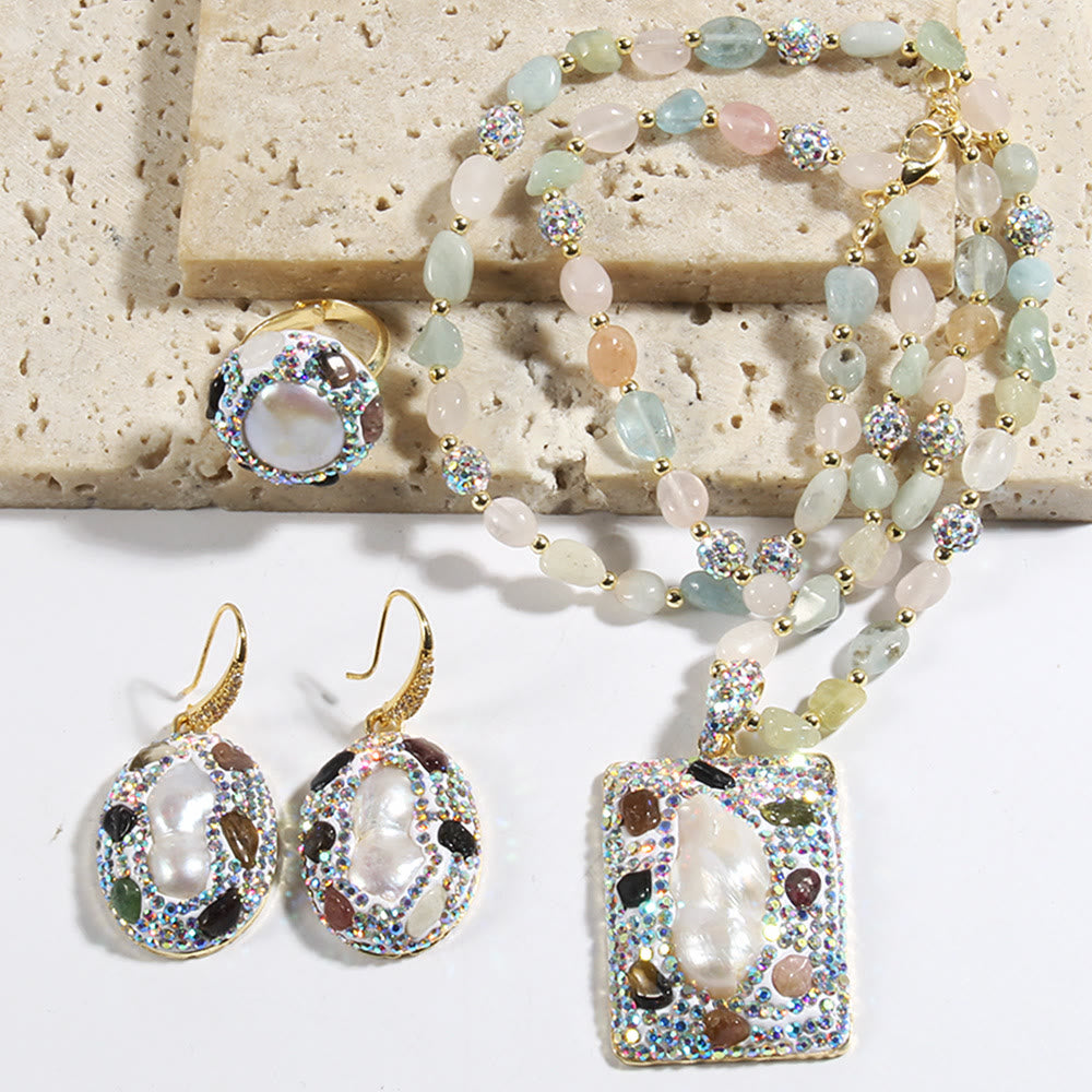 Set di gioielli in perle d'acqua dolce con tormalina morganite Olivenorma - Morganite e perla d'acqua dolce n. 2 - image 8