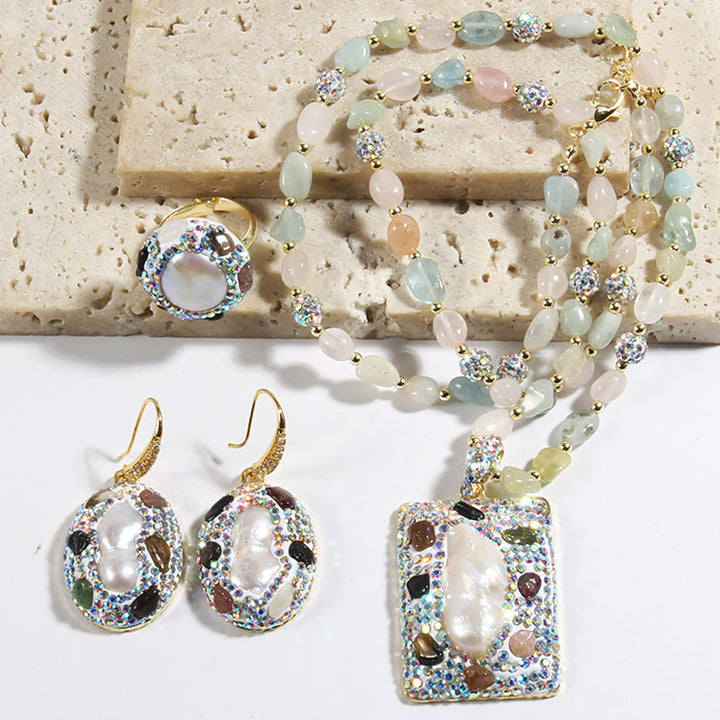 Set di gioielli in perle d'acqua dolce con tormalina morganite Olivenorma - Morganite e perla d'acqua dolce n. 2 - image 8