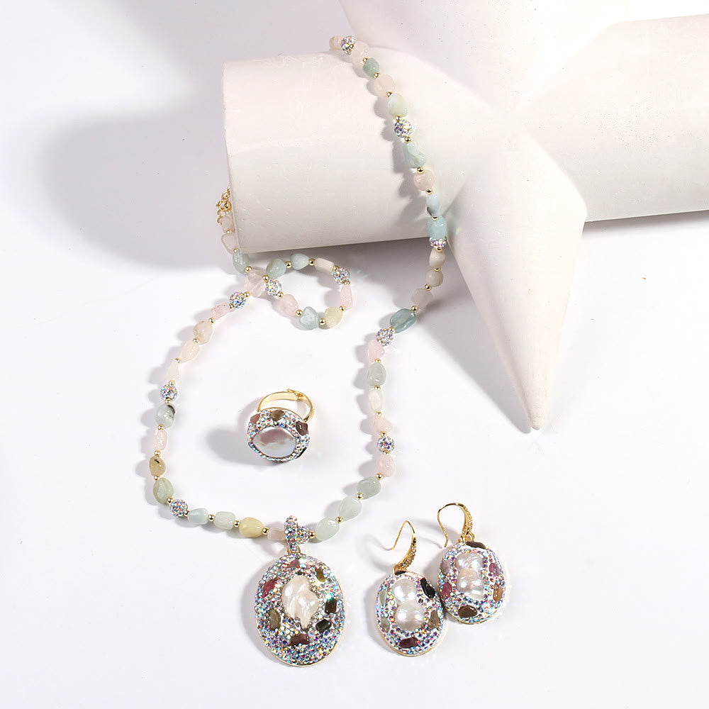 Set di gioielli in perle d'acqua dolce con tormalina morganite Olivenorma - image 4