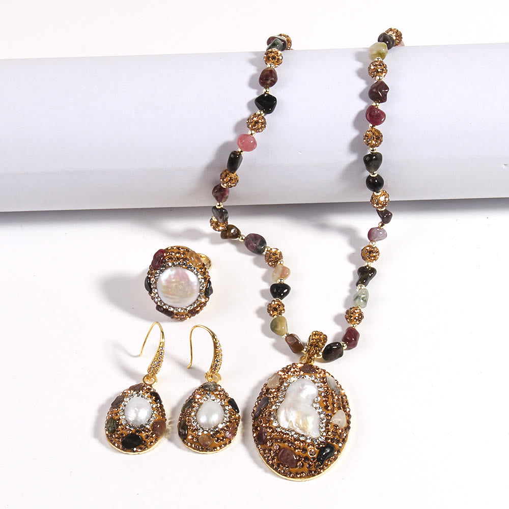Set di gioielli in perle d'acqua dolce con tormalina morganite Olivenorma - image 18
