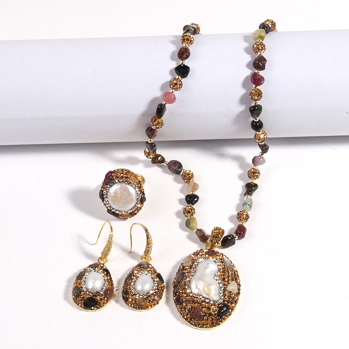 Set di gioielli in perle d'acqua dolce con tormalina morganite Olivenorma - image 18