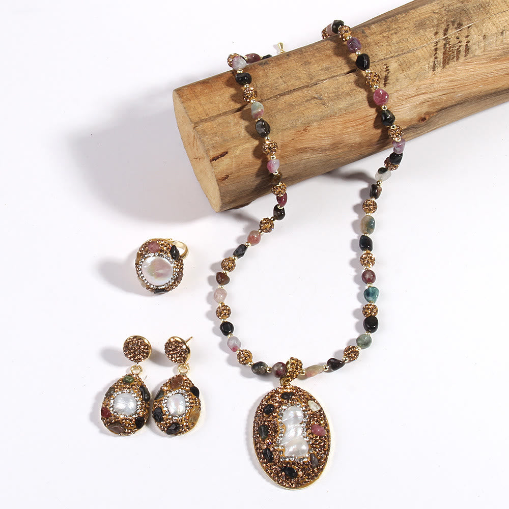 Set di gioielli in perle d'acqua dolce con tormalina morganite Olivenorma - image 12