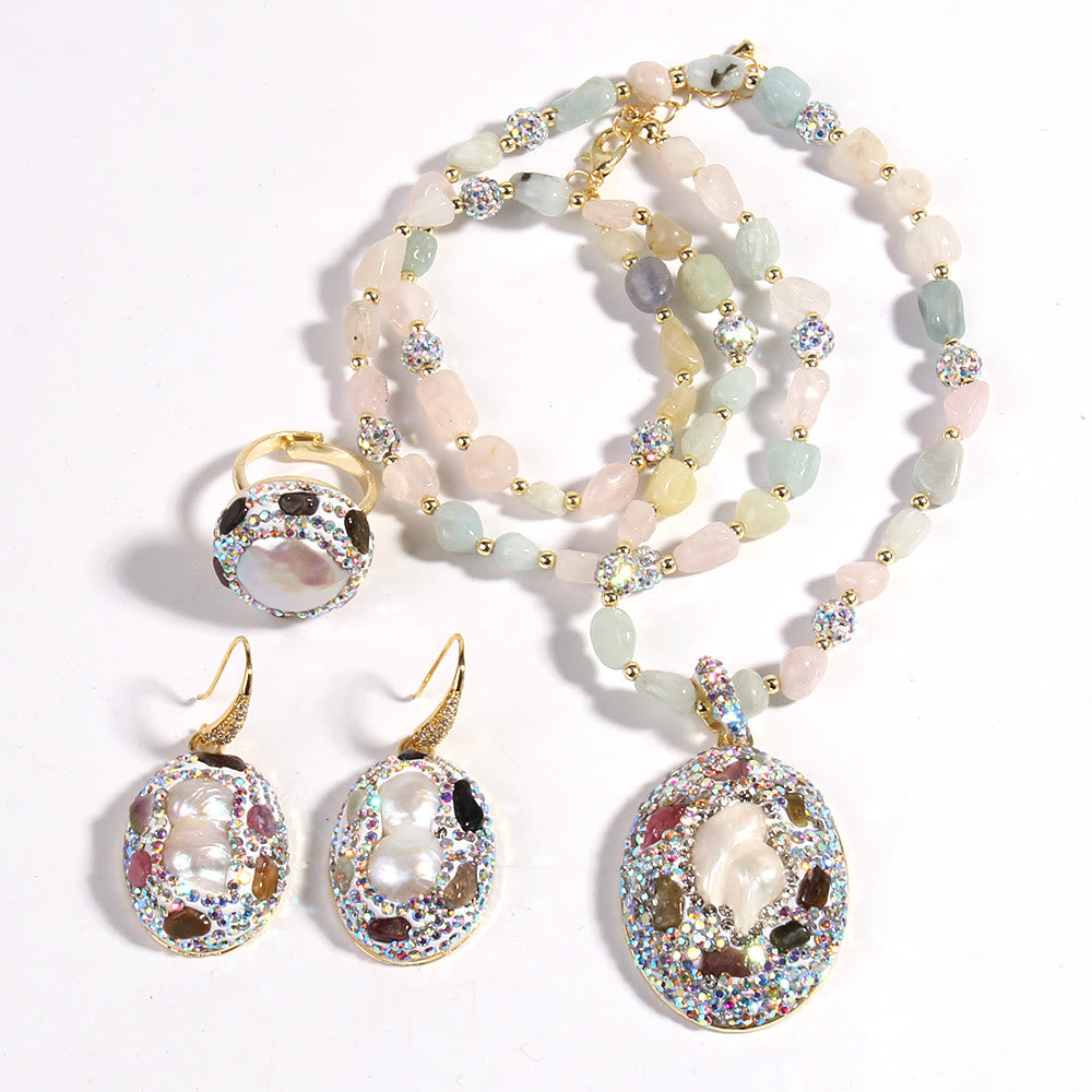 Set di gioielli in perle d'acqua dolce con tormalina morganite Olivenorma - image 3